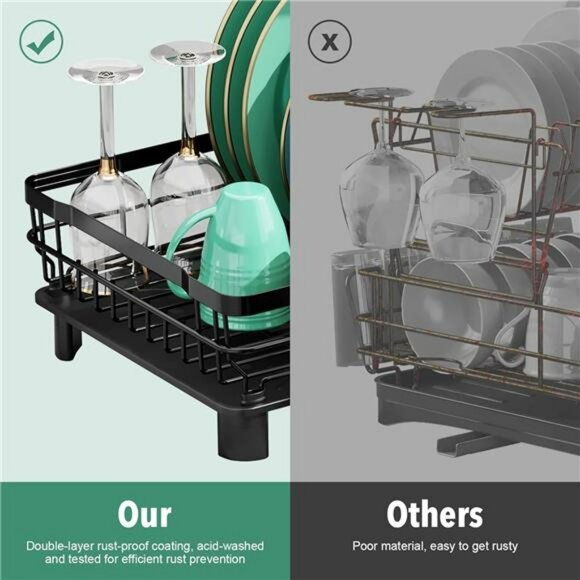 Stainless Steel Dish Drying Rack with Drainboard Utensil Holder Kitchen Counter - Picture 5 of 8